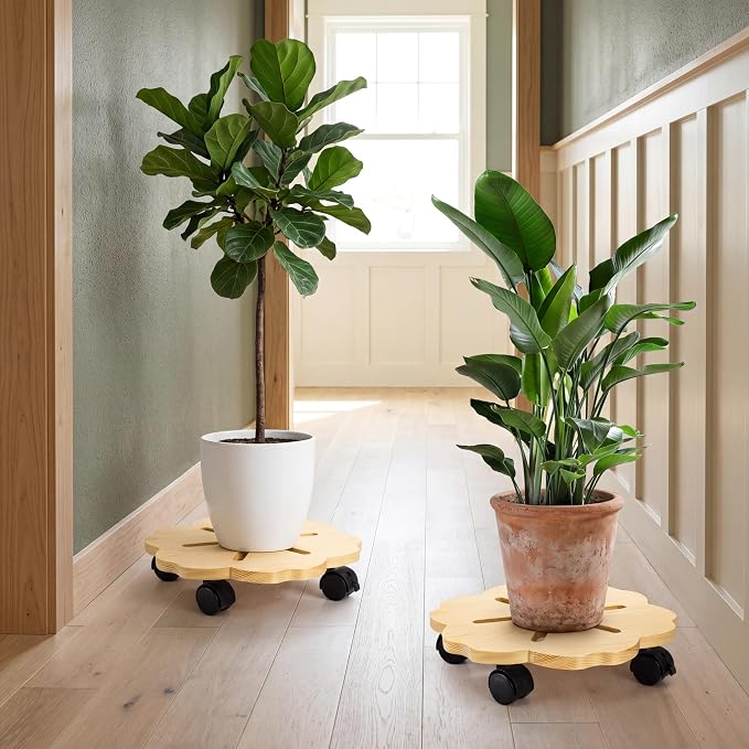 2 Pack 12" Plant Caddy with Wheels, Heavy Duty Wooden Rolling Plant Stands with - Image 7