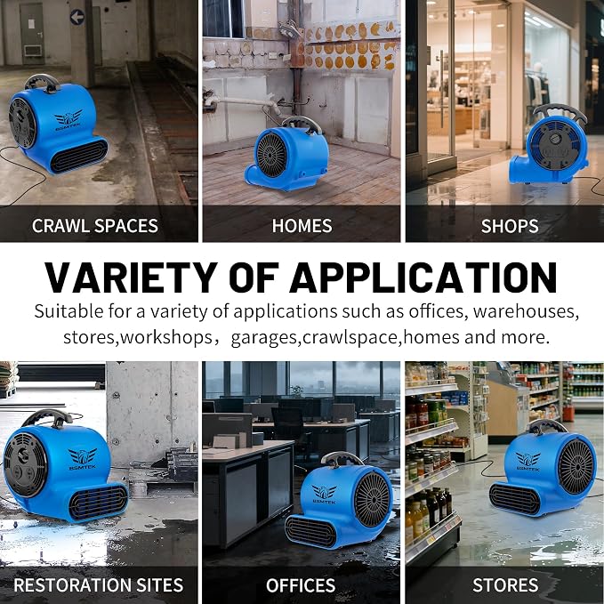 Air Mover Blower Fan, Industrial 1/3HP 1200CFM Monster Floor Blower Carpet - Image 8