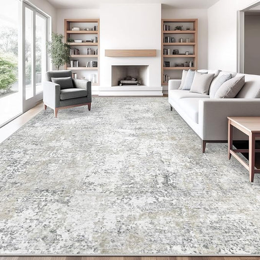 10x14 Area Rugs for Living Room, Washable Modern Abstract Large Area Rug Neutral Soft Non Slip Kids Rug Stain Resistant Indoor Carpet for Bedroom Dining Room Playroom Office(BeigeGrey, 10'x14')