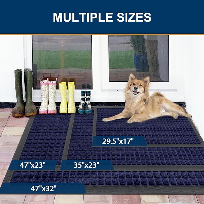 Smiry Front Door Mat Outside Entrance, Heavy Duty Natural Rubber Doormat, Non Slip, Trap Dirt and Moisture, Easy Clean, Low Profile Welcome Floor Mats for Indoor Outdoor Entry, 47x32 Inch, Navy Blue