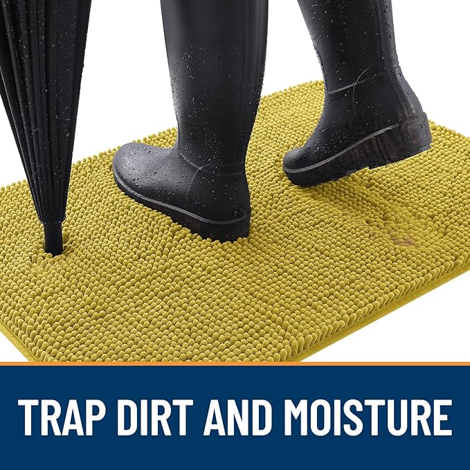 OLANLY Dog Door Mat for Muddy Paws 24x16, Absorbs Moisture and Dirt, Absorbent Non-Slip Washable Doormat, Quick Dry Chenille Mud Mat, Entry Indoor Entryway Carpet for Inside Floor, Mustard Yellow