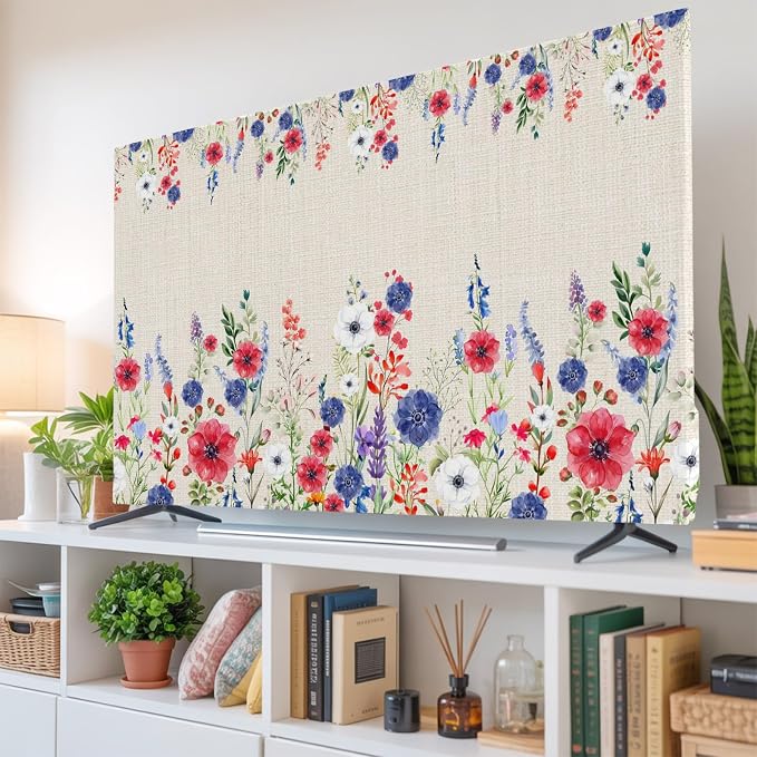 Independence Day Poppy Flower Indoor TV Cover, Elastic TV Screen Protector by Unknown