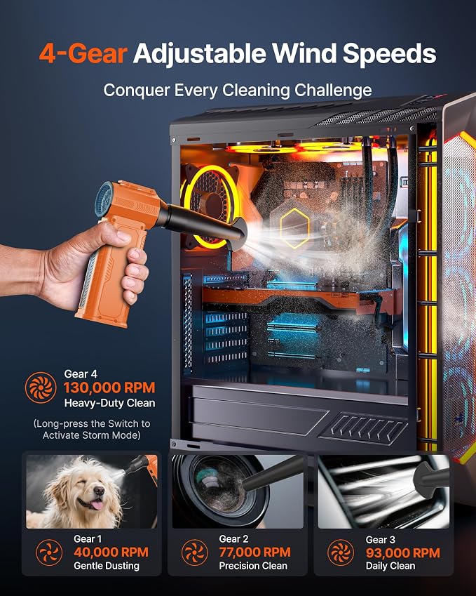 Compressed Air Duster, 000RPM Ultra-Powerful Cordless Electric Air Duster - Image 4