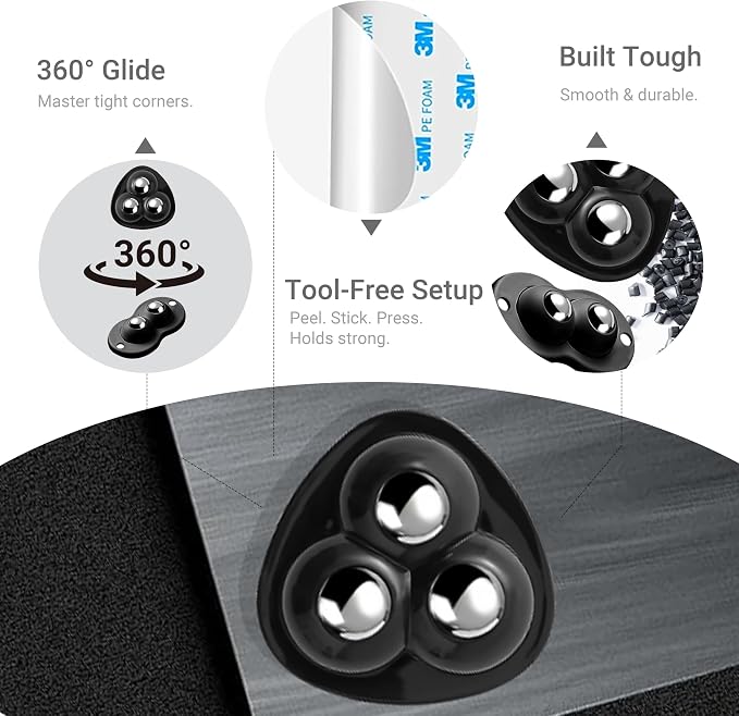 Black Four Piece Self-Adhesive Wheel Set（2Beads）, 360 Degree Rotating Universal - Image 4