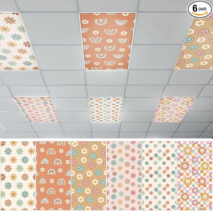 QOUBAI 6 Pcs Fluorescent Light Covers, 4 x 2 Ft Magnetic Light Filters Boho by QOUBAI