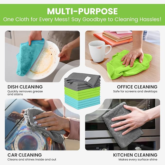 12 Pack Microfiber Cleaning Cloth, 3 Assorted Colors Cleaning Rags - Image 4