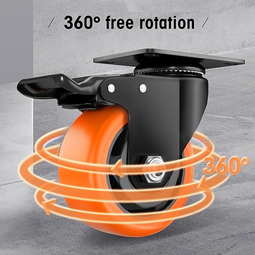 Casters, Top Plate Swivel Wheels, Casters Set of 4, Locking Casters - Image 3
