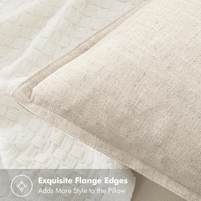 MIULEE Decorative Linen Euro Sham Pillow Covers 26x26 Natural Beige Boho FarmhouseNeutral Couch Throw Pillows for Bed Pack of 2 Accent Modern Pillowcase Sofa Livingroom Home Decor