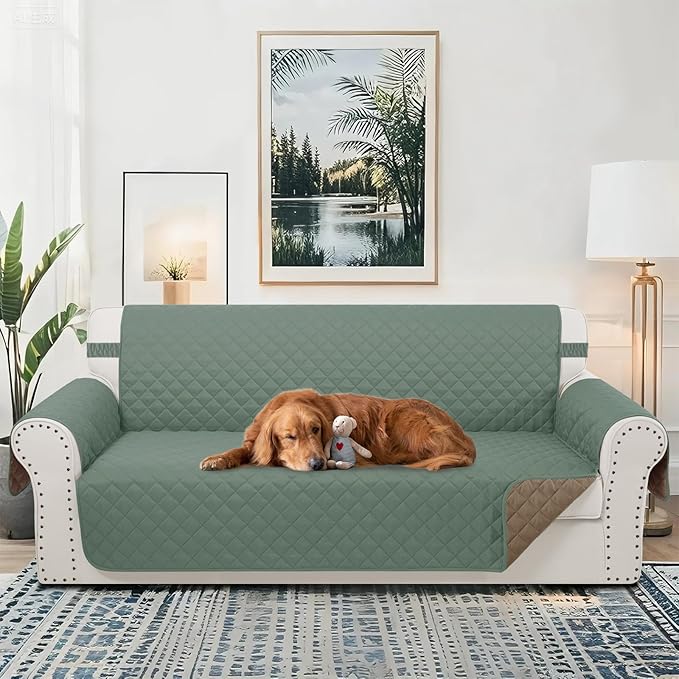 Reversible Oversized Sofa Covers Couch Cover Furniture Protector for Dogs Elastic Straps Water Resistant(XLSofa Greyish Green/Taupe)