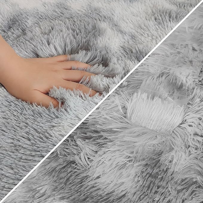 Tie Dye Grey Soft Shaggy Fluffy Rug for Living Room 6x9ft Anti-Skid Durable Area Rug Mat Bedside Throw Rug for Bedroom Kids Room Boys Teens Nursery Dorm Office Home Decor Carpets