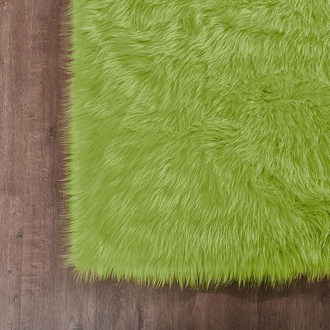 Goolela Lime Green Area Rug 9x12 Fluffy Fuzzy Furry Rug for Bedroom Living Room Shaggy Faux Sheepskin Fur Soft Rectangle