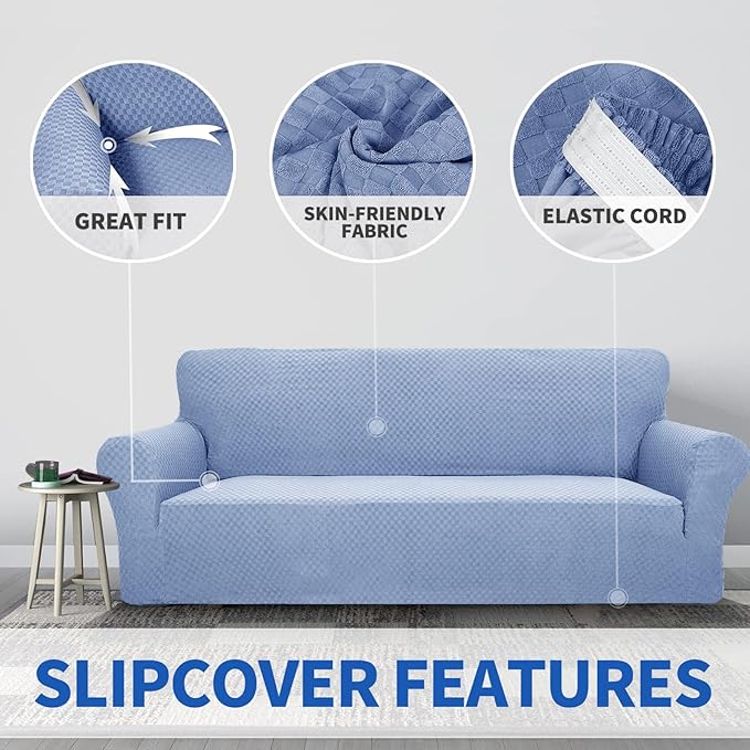 ZNSAYOTX 1 Piece Jacquard Couch Covers for 3 Cushion Couch High Stretch Sofa Cover for Pets Dogs Anti Slip Extra Large Sofa Slipcovers Furniture Protector (X-Large,Light Blue)