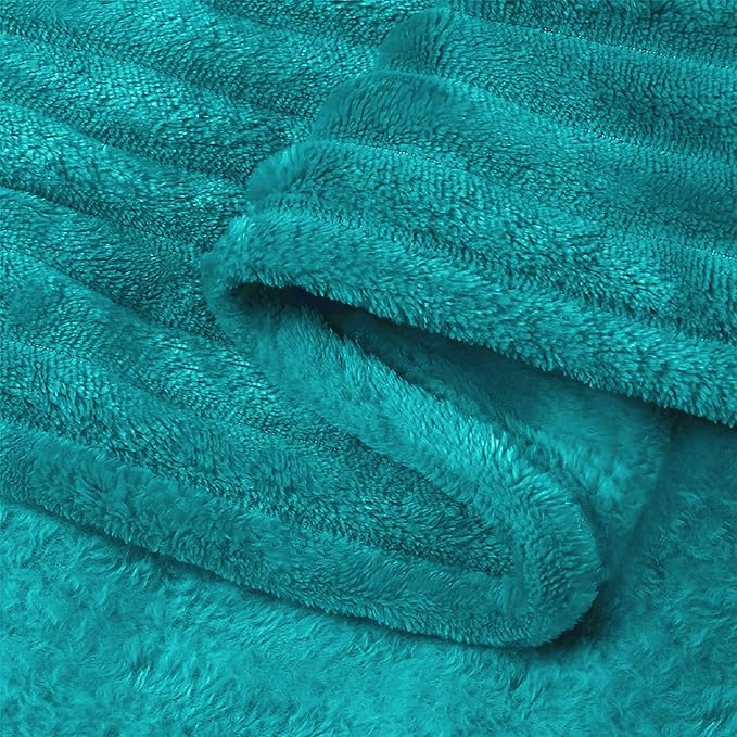 BEDELITE Fleece Throw Blanket for Couch – 3D Ribbed Jacquard Soft and Warm Decorative Fuzzy Blanket – Cozy, Fluffy, Plush Lightweight Blue Throw Blankets for Bed, Sofa, 50x60 inches