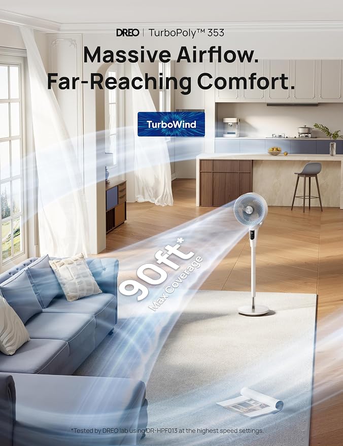 DREO Fan for Bedroom, 2026 Upgraded, 90ft Airflow, 20dB Quiet Fan, 90° - Image 7