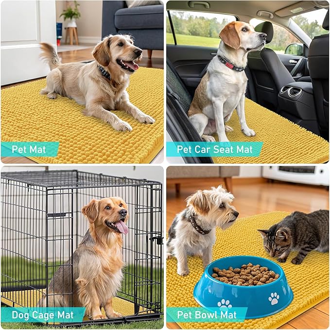 OLANLY Dog Door Mat for Muddy Paws 70x32, Absorbs Moisture and Dirt, Absorbent Non-Slip Washable Doormat, Quick Dry Chenille Mud Mat for Dogs, Entry Indoor Entryway Carpet for Inside Floor, Yellow