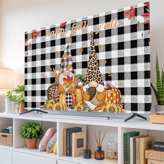 Thanksgiving Gnome Pumpkin Sunflower Indoor TV Cover, Elastic TV Screen - Image 6