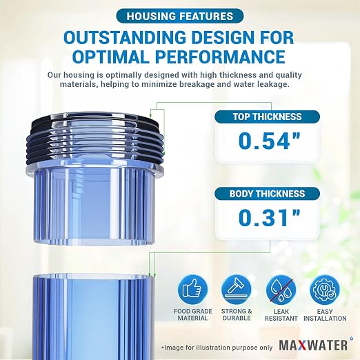 Max Water Whole House 20" x4.5" Purple Clear WH Water Filter Housing 1 inch - Image 4
