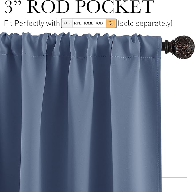 RYB HOME Blackout Curtains for Bedroom 84 inches Long 2 Panels Set, Privacy Thermal Insultaed Sunlignt Heat Blocking Drapes for Nursery Rental Room, Width 42 by Length 84, Stone Blue