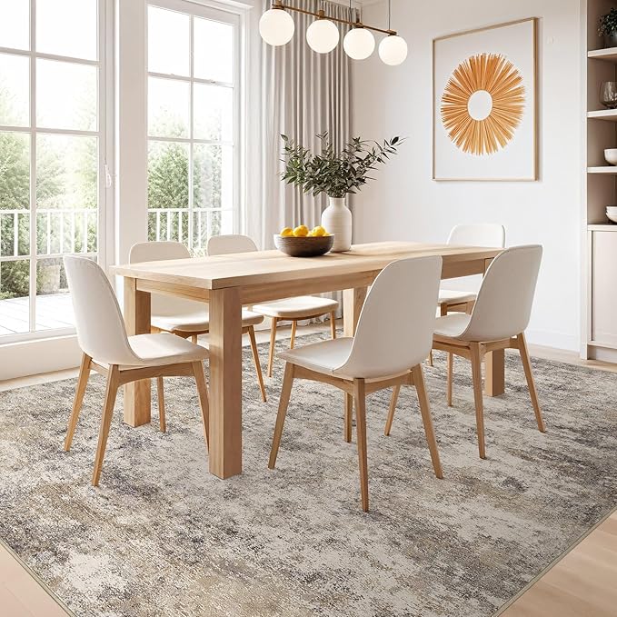 Nakagishi 8x10 Area Rugs Living Room: Washable Abstract Large Neutral Soft Rug Stain Resistant Modern Indoor Floor Non-Slip Carpet for Bedroom Nursery Kids Playroom Office Dining Room Dorm- Brown Grey