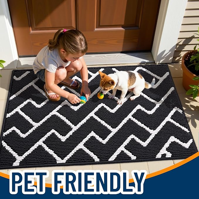 OLANLY Front Door Mat, Non-Slip Rubber Backing, Dirt Resistant and Absorbent, Washable, Easy to Clean Low-Profile Indoor Doormat for Back Door, Entryway, Inside Entrance, 32x20, Deep Black