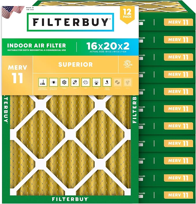 Filterbuy 16x20x2 Air Filter MERV 11 Superior Pet & Allergy Defense, by Filterbuy