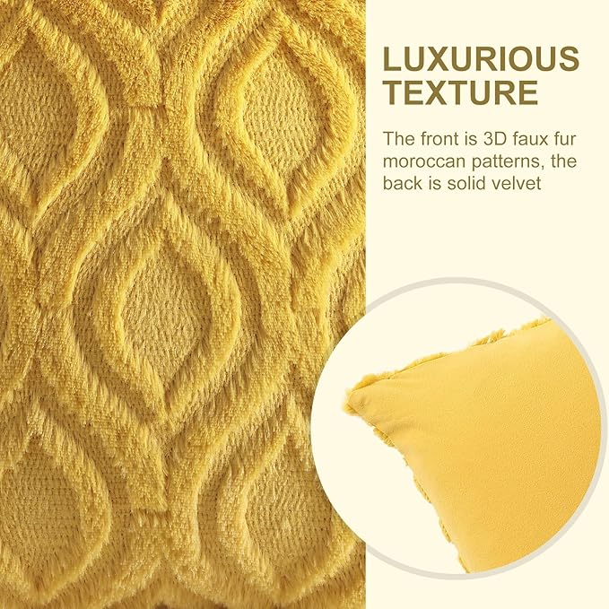 decorUhome Summer Throw Pillow Covers 12x20 Inch Set of 2, Soft Plush Faux Wool Mustard Yellow Solid Couch Pillow Covers, Accent Farmhouse Neutral Rectangle Pillow Cases for Sofa Bed Living Room