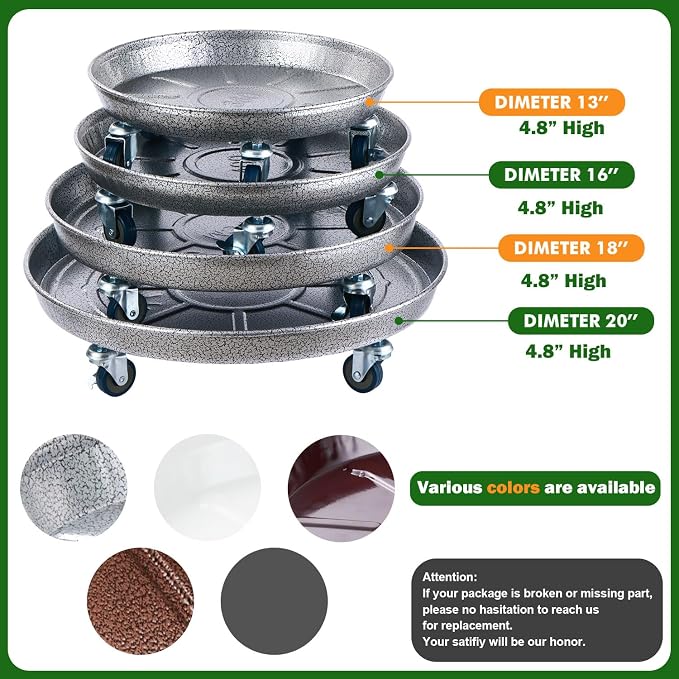 Planterhoma 3 Packs 18 Inch Metal Plant Caddy - Image 3