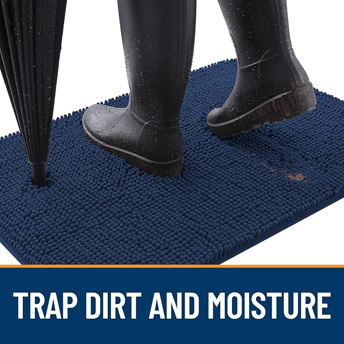 OLANLY Dog Door Mat for Muddy Paws 59x20, Absorbs Moisture and Dirt, Absorbent Non-Slip Washable Doormat, Quick Dry Chenille Mud Mat for Dogs, Entry Indoor Entryway Carpet for Inside Floor, Dark Blue