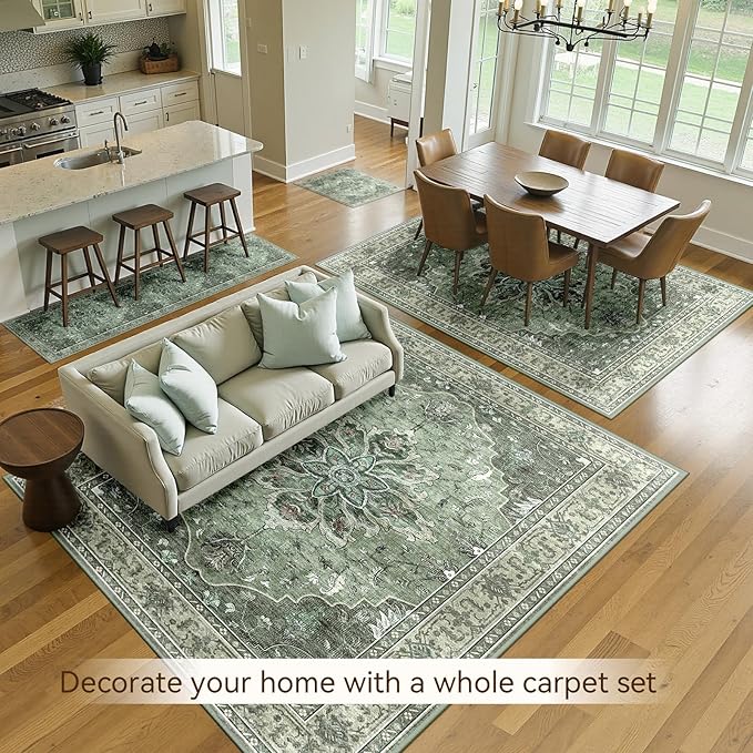 Area Rugs 2'x10' Runner Rug Non Slip Washable for Kitchen Hallway Bedroom Beside Laundry Room Bathroom Rug, Floor Carpet, Dark Green Gray