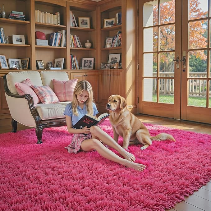 Rugs for Living Room 6x9, Alfombras para Salas Shag Large Plush Soft Area Rug, Shaggy Carpets for Bedroom, Kids Boys Girls Home Decor Aesthetic(Hot Pink, 6 x 9)
