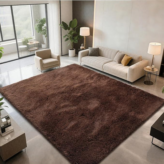 Shag Area Rugs for Bedroom Living Room,Brown 4X6 Ultra Soft Fluffy Area Rugs for Dorm, Indoor Carpet Nursery Rugs for Kids Girls Room Home Decor,Brown