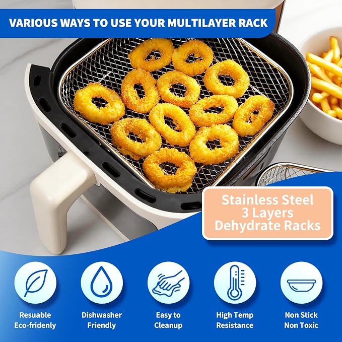 Air Fryer Rack Set of 3, Stackable Stainless Steel Air Fryer Basket Accessories - Image 3
