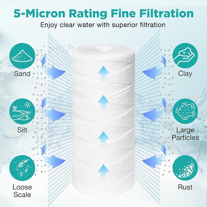 SimPure 5 Micron 10" x 4.5" String Wound Sediment Water Filter Cartridge - Image 5