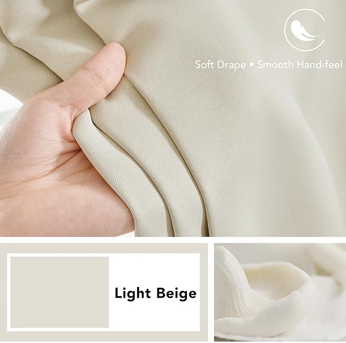 Deconovo Blackout Curtains, Thermal Insulated, W42 x L84 2 Panels, Back Tab, Machine Washable, Room-Darkening Drapes for Bedroom/Living Room Light Beige