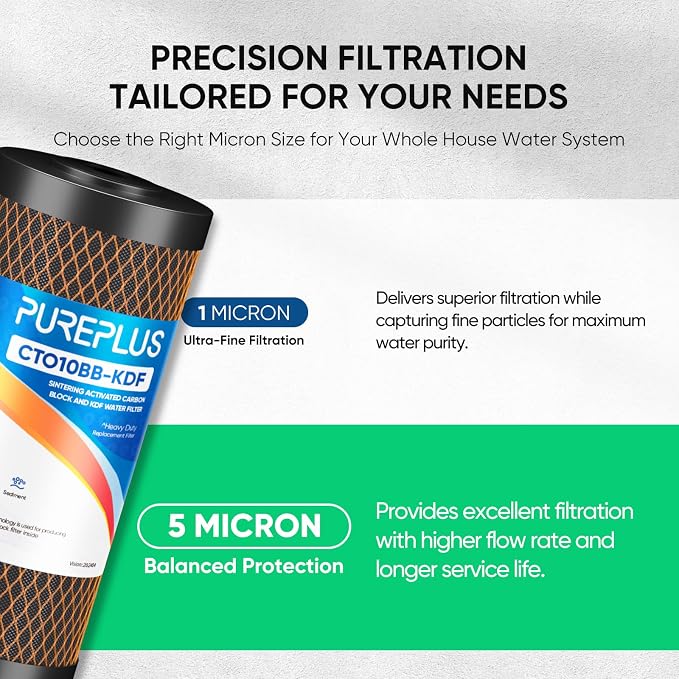 PUREPLUS 5 Micron 10" x 4.5" Whole House Coconut Shell Activated Carbon and KDF - Image 5