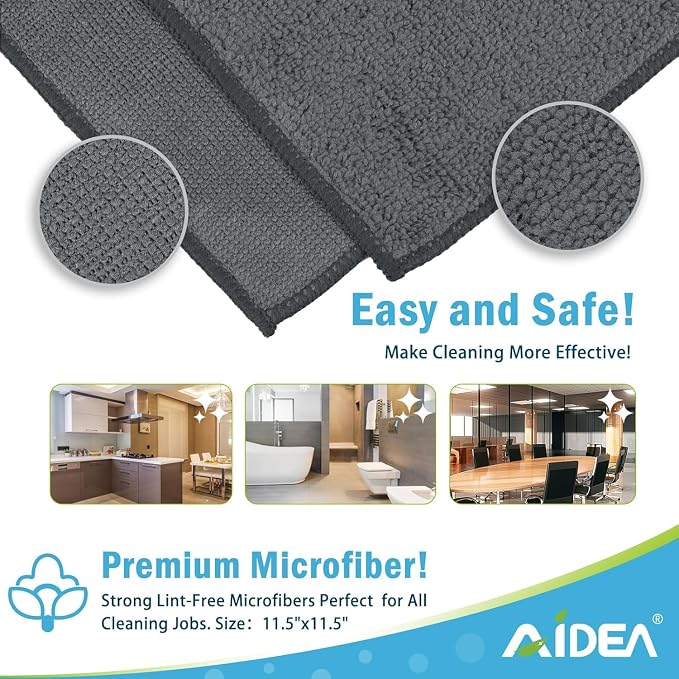 AIDEA Microfiber Cleaning Cloth Grey 100PK, Microfiber Towels - Image 7