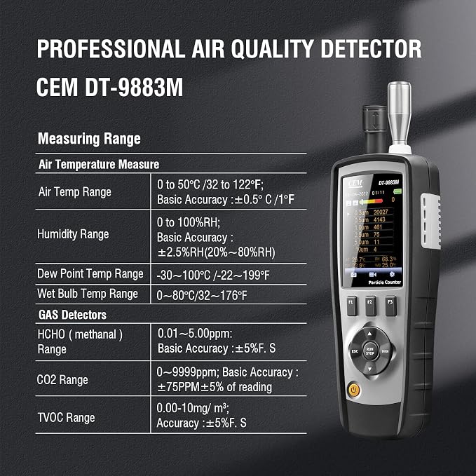 CEM T.ax Included DT-9883M cleanroom Particle Counter PM2.5/10 HCHO CO2 TVOC - Image 6