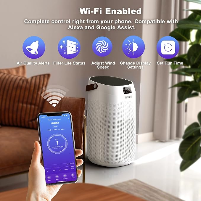 Galanz Pro Air Purifier, Smart WiFi, Auto Air Quality Monitor, 3-Stage H13 HEPA - Image 2