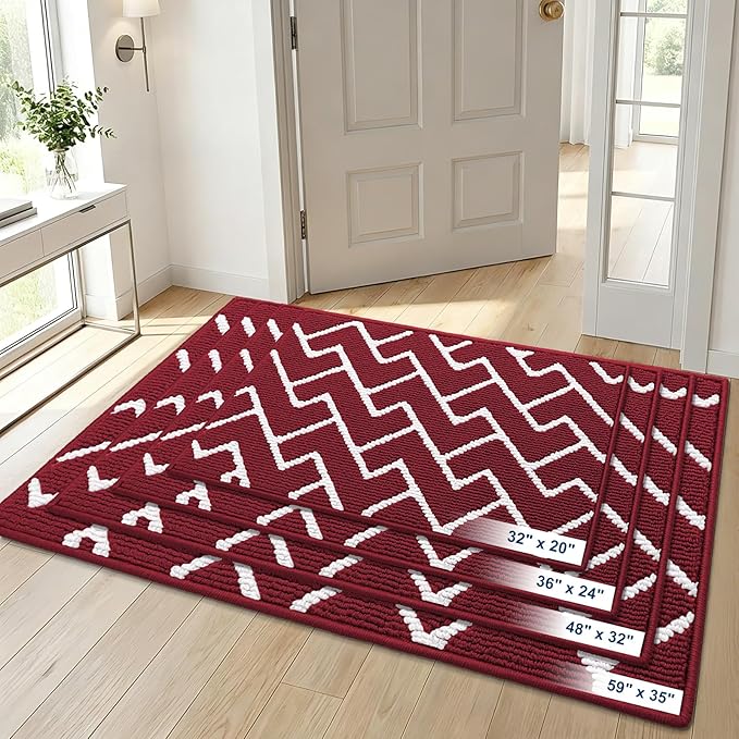 OLANLY Front Door Mat, Non-Slip Rubber Backing, Dirt Resistant and Absorbent, Washable, Easy to Clean Low-Profile Indoor Doormat for Back Door, Entryway, Inside Entrance, 36x24, Burgundy