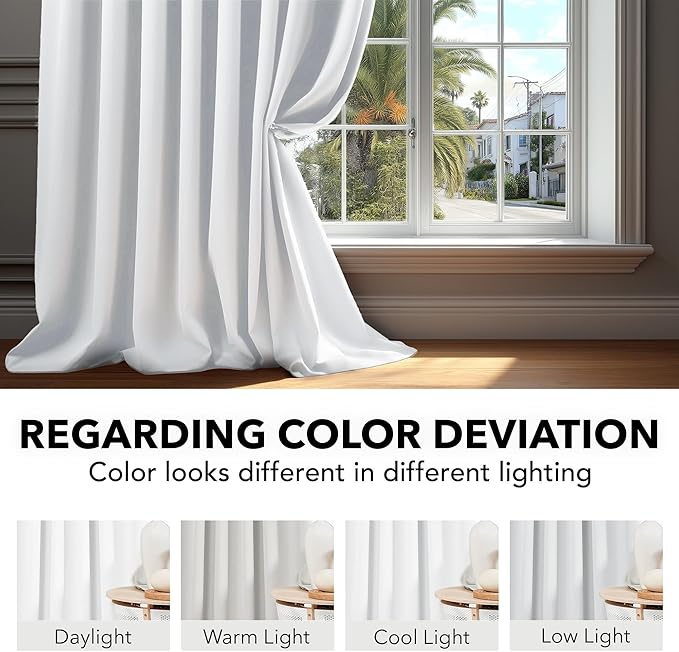 Deconovo Room Darkening Curtains, Thermal Insulated Noise-Reducing Window Panels for Bedroom, Living Room and Home Office, 2 Panels, Pure White, 42W x 95L Inch