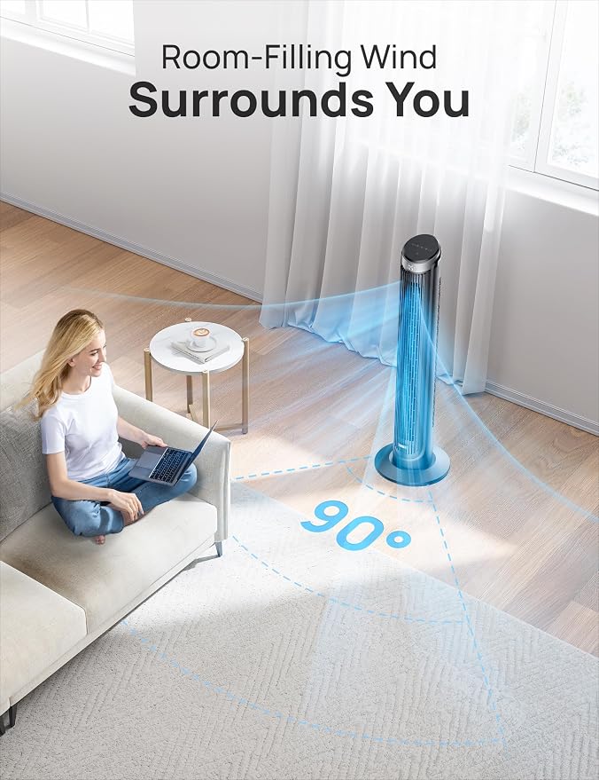 DREO Tower Fan for Bedroom, 90° Oscillating Fans that Blow Cold Air, 5 Speeds - Image 4