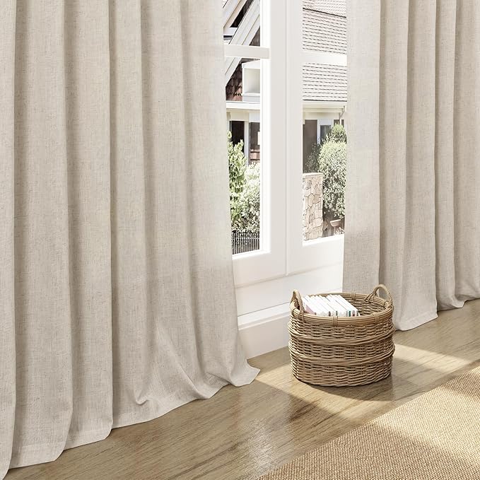 Boho Linen Curtains for Living Room 126 Inches Long Light Filtering Semi Sheer Curtain Back Tab Boho Eclectic Home Decor Farmhouse Drapes Floor to Ceiling High Window for Bedroom 52x126, 2 Panels