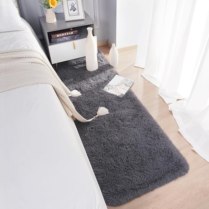 Chicrug Soft Runner Rugs for Bedroom Living Room Plush Fluffy Rugs 2x6 Feet, Shag Furry Area Rug Carpet Non Shedding for Nursery Children Kids Girls Room Home Decorative,Coal Grey