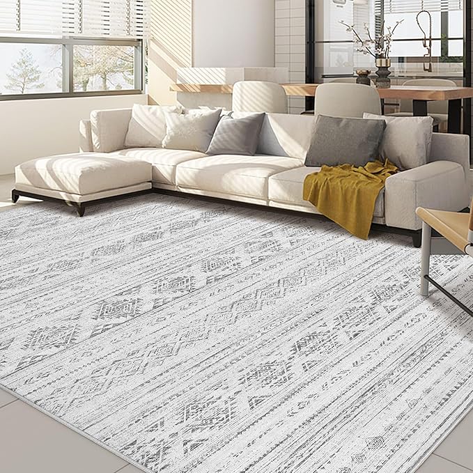 Nakagishi 9x12 Area Rug Living Room: Washable Boho Large Neutral Soft Farmhouse Modern Rugs Stain Resistant Moroccan Non-Slip Indoor Carpet for Bedroom Nursery Kids Office Dining Room- Dark Grey