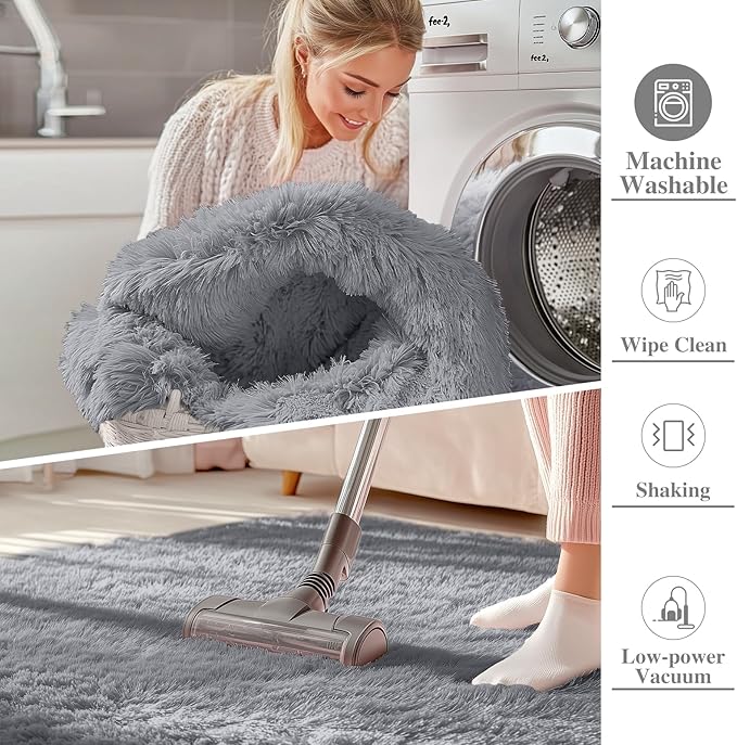 OLANLY 2x5 Machine Washable Runner Rugs for Hallway, Soft Fluffy Shaggy Bedside Rugs for Bedroom, Living Room, Indoor Floor Carpet for Kids Girls Boys, Nursery Rooms, Home Decor Aesthetic, Light Grey