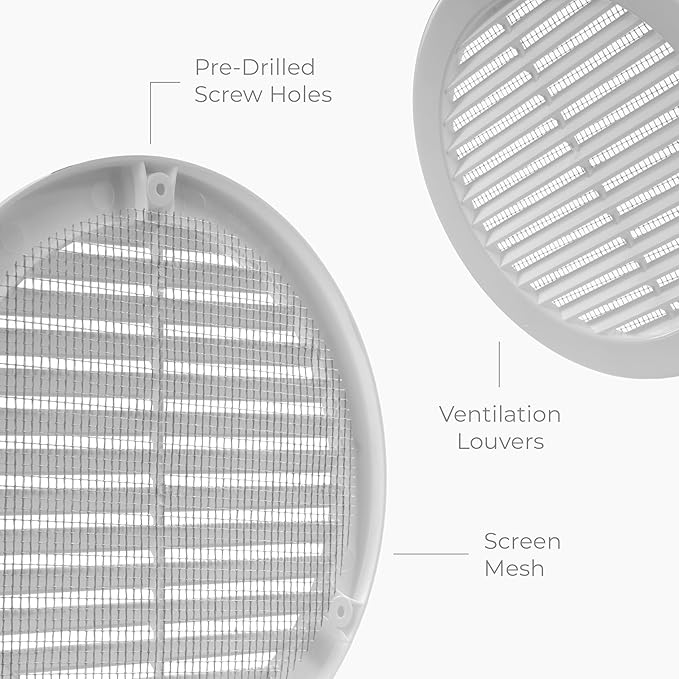 2-Pack 8" Round Air Vent Cover – White Plastic Soffit Air Vent Deflector - Image 6