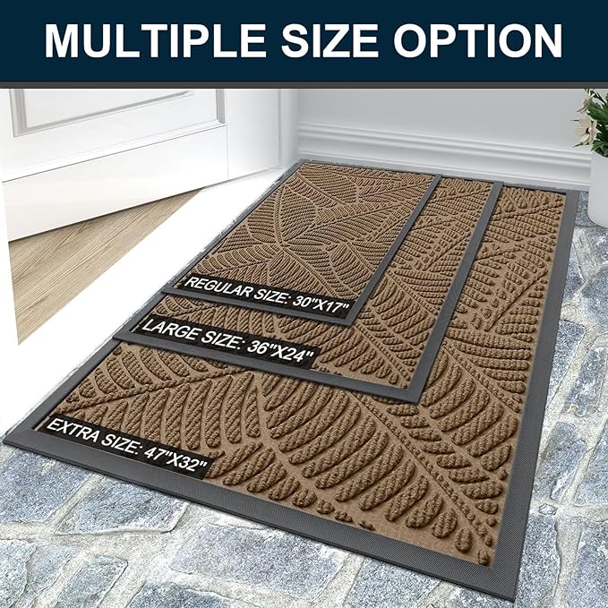 Colorxy Waterproof Doormat, Sturdy Natural Rubber Front Indoor Mat, Non Slip Low Profile Outdoor Door Mat, Stain and Fade Resistant Floor Mats, Easy Clean Patio Entry Mat, 59''x23'', Light Brown