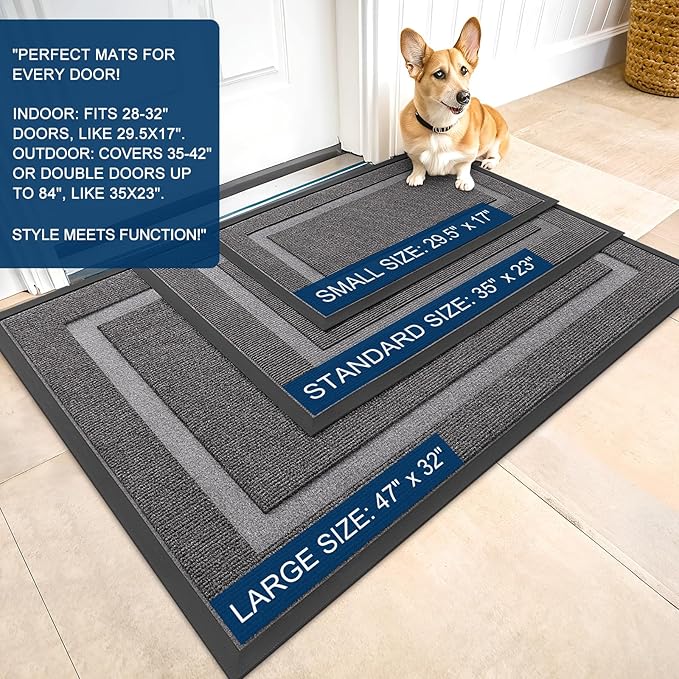 OLANLY Front Door Mat Indoor Outdoor Entrance, Waterproof All-Season, All-Weather Doormat, Sturdy Natural Rubber, Fade Resistant, Low Profile, Easy Clean Patio Porch Entryway Mat, 47x17, Dark Grey