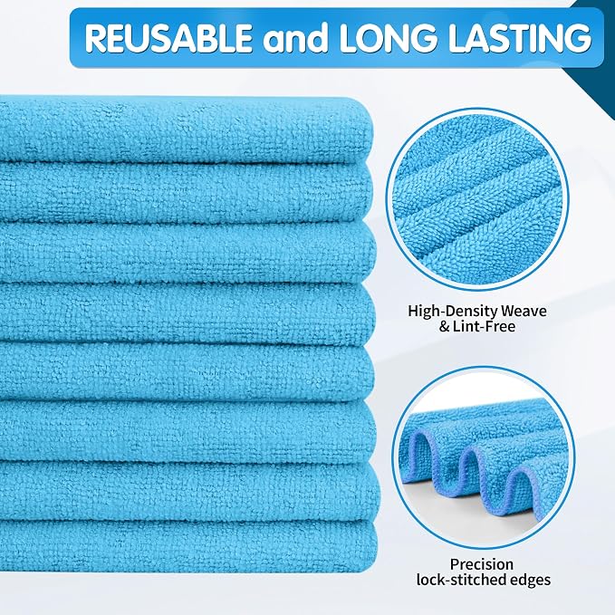 FIXSMITH Blue Microfiber Cleaning Cloth -Pack of 12, Highly Absorbent Cleaning - Image 2