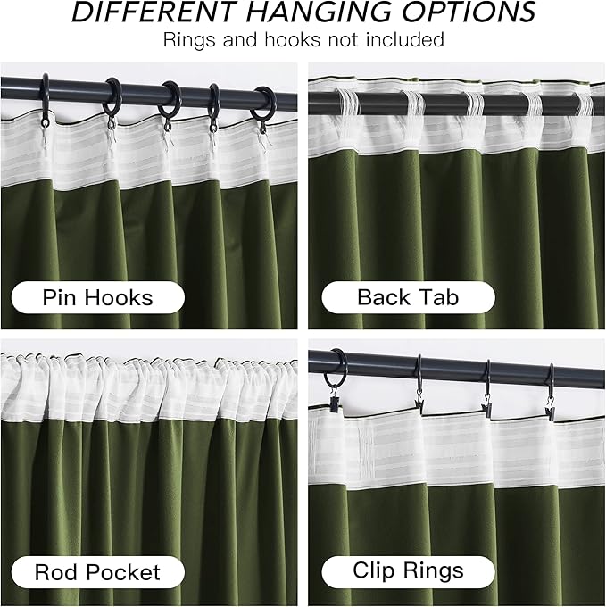 RYB HOME Olive Green Velvet Curtains with Hook Tape, Thermal Insulated Privacy Protect Decorative Drapes for Home Theater, W 62 x L 84 inches, 2 Panels Set